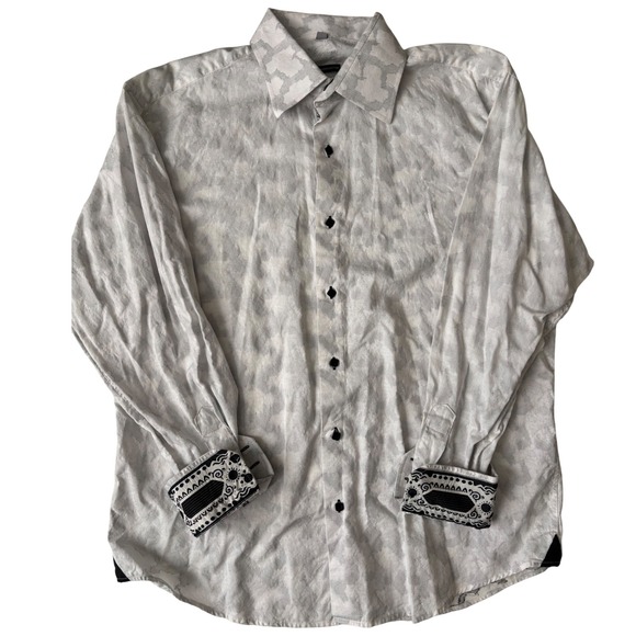 Visconti Other - Visconti Uomo Mercerized Cotton Dress Shirt White Gray Jacquard Long Sleeve Men